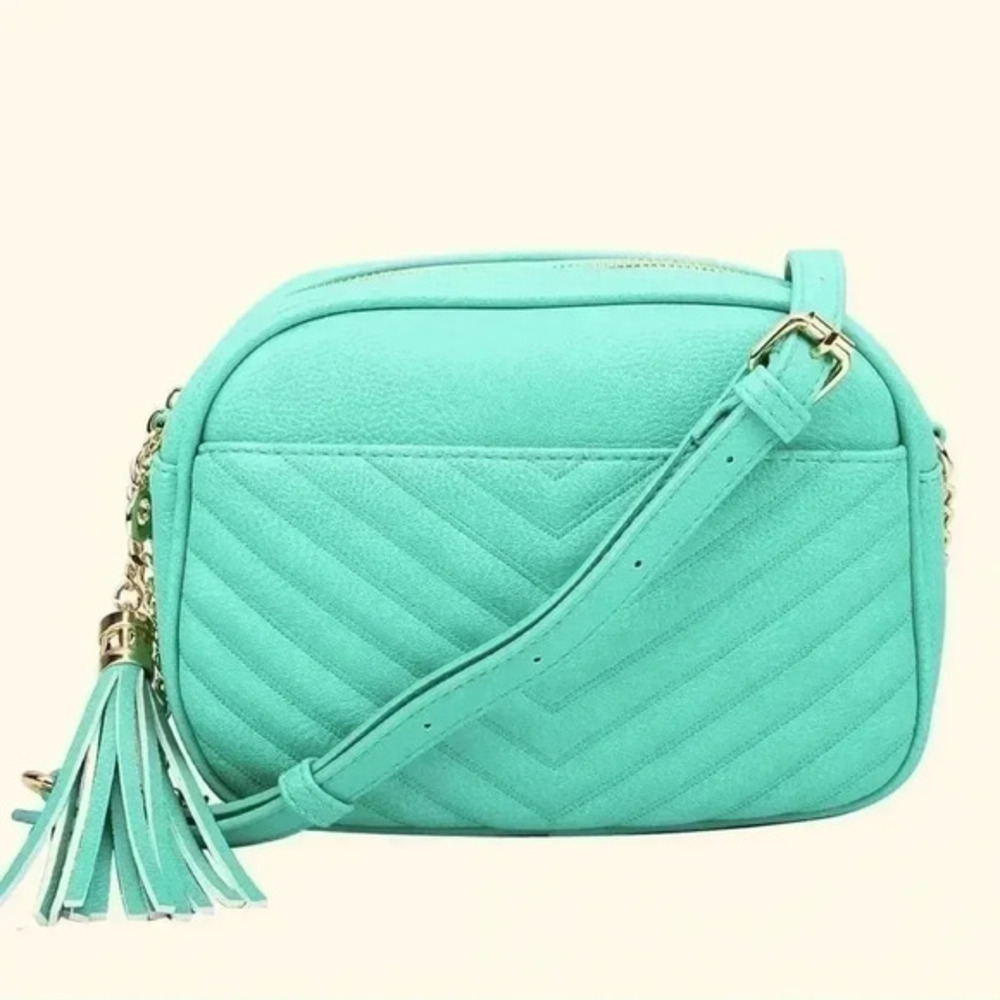 Crossbody bag, double compartment, adjustable chain strap, tassel detail NWT